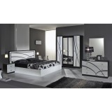 Dima DI Ambra hálószoba - fekete-fehér, 160x200 cm ággyal, 6-ajtós szekrénnyel