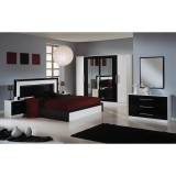 Dima DI Miami hálószoba - fehér-fekete, 160x200 cm ággyal, 6-ajtós szekrénnyel
