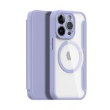 Dux Ducis Apple iPhone 15 Pro skin x pro tok álló, bőr hatású (flip, vezeték nélküli töltés, magsafe) lila