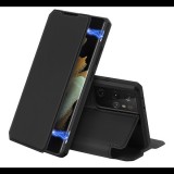 DUX DUCIS SKIN X tok álló, bőr hatású (FLIP, oldalra nyíló, asztali tartó, vezeték nélküli töltés támogatás) FEKETE [Samsung Galaxy S21 Ultra (SM-G998) 5G] (5996591078182) - Telefontok