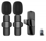 E-Zone Csiptetős Dual Vezeték Nélküli Mikrofon, Okostelefonhoz, Omnidirekcionális, Wireless, USB-C/Lightning csatlakozó, fekete