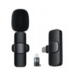 E-Zone Csiptetős Vezeték Nélküli Mikrofon, Okostelefonhoz, Omnidirekcionális, Wireless -> USB-C/Lightning, fekete