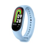 E-Zone Okos Egészség karkötő M8, smart aktivitásmérő, színes LCD kijelző, vízálló, lépésszámláló, pulzus, vérnyomás, véroxigénszint mérés, sétához és sporthoz, világoskék