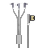 E-Zone Prémium adat és töltő kábel, 3 az 1-ben, USB-ről Lightning/USB-C/MicroUSB csatlakozó, Android és iPhone készülékekhez, 1 méter, asztroszürke