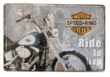 E-Zone Vintage Dekor Fémtábla, dombornyomott, &#039;SPEED-KING MOTOR CYCLES Ride to live&#039; felirat, retro hangulatú kialakítás, 30x20cm, vintage szürke háttér