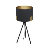 Eglo 39965 Tortola 1 asztali lámpa, textil burával, sárgaréz belső festéssel, zsinórkapcsolóval, fekete, E27 foglalattal, max. 1x40W, IP20