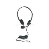 Fejhallgató -  Sztereó fejhallgató mikrofonnal, hangerőszabályzó, fekete (MANHATTAN_164429)