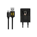 Gegeszoft USB kábel DC - Batman 003 USB - MicroUSB adatkábel hálózati töltővel 1m fekete 1A