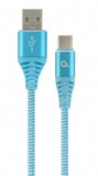 Gembird CC-USB2B-AMCM-1M-VW Premium cotton braided Type-C USB charging and data cable 1 m Turquoise blue/White