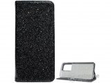 Gigapack álló, bőr hatású flip tok Samsung Galaxy S20 Ultra (SM-G988F) készülékhez, csillogó fekete