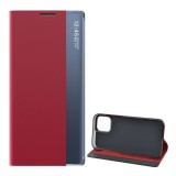 Gigapack Apple iPhone 12 mini tok álló, textil hatású (aktív Flip, oldalra nyíló, Smart View Cover) piros