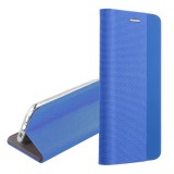 Gigapack Apple iPhone 14 Plus tok álló, bőr hatású (flip, asztali tartó funkció, textil minta) kék