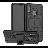 Gigapack Defender műanyag telefonvédő (közepesen ütésálló, szilikon belső, kitámasztó, autógumi minta) FEKETE [Honor 10 Lite] (5996457846764) - Telefontok
