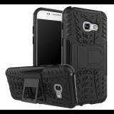 Gigapack Defender műanyag telefonvédő (közepesen ütésálló, szilikon belső, kitámasztó, autógumi minta) FEKETE [Samsung Galaxy A3 (2017) SM-A320F] (5996457679836) - Telefontok