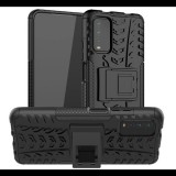 Gigapack Defender műanyag telefonvédő (közepesen ütésálló, szilikon belső, kitámasztó, autógumi minta) FEKETE [Xiaomi Redmi 9T] (5996591038605) - Telefontok