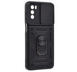 Gigapack Defender műanyag telefonvédő (közepesen ütésálló, szilikon belső, telefontartó gyűrű, kamera védelem) FEKETE Motorola Moto G42 (XT2233)