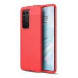 Gigapack Huawei P40 Pro Szilikon telefonvédő (bőr hatású, varrás minta, piros)