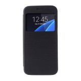 Gigapack Samsung Galaxy S7 (SM-G930) tok álló, bőr hatású (flip, view window, szálcsiszolt mintázat) fekete