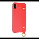 Gigapack Szilikon telefonvédő (közepesen ütésálló, bőr hatású, varrás minta, kézpánt, logo kivágás) PIROS [Apple iPhone XS 5.8] (5996457812349) - Telefontok