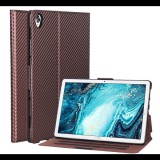 Gigapack Tok álló, bőr hatású (FLIP, oldalra nyíló, asztali tartó funkció, karbon minta) BARNA [Huawei MediaPad M6 10.8 LTE] (5996457906154) - Tablet tok
