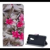 Gigapack Tok álló, bőr hatású (FLIP, oldalra nyíló, asztali tartó funkció, rózsaszín virág minta) SZÜRKE [Huawei Mate 20] (5996457826667) - Telefontok