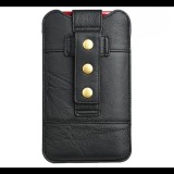 Gigapack Tok álló, valódi bőr, POUCH (univerzális, bankkártya tartó, övre fűzhető, csatos, 7.2" méret, prémium) FEKETE [Nokia XR20] (5996591103327) - Telefontok