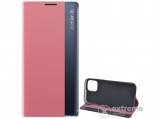 Gigapack View Window álló, bőr hatású aktív flip tok Apple iPhone 12 készülékhez, rózsaszín