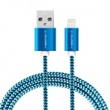 Gogen Lightning USB kábel 1m, textil borítás, kék szín Adat és töltő csatlakozó Lightning kábel, USB 2.0 A - Lightning villa, fémes konnektorok