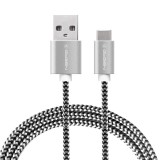 GoGEN Type-C USB kábel, 3m, borított - ezüst szín Lightning adat és töltő csatlakozó kábel, 3 m, USB 2.0 A - USB-C villa, külső borítás, fémes konnektorok, ezüst szín