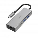 Hama 4 port USB-C 2xUSB-A +USB-C +LAN Multiport hub ezüst (00200108) (h00200108) - USB Elosztó