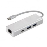 Hama  USB-C HUb 2xUSB-A +USB-C +LAN Multiport hub ezüst (00200108)