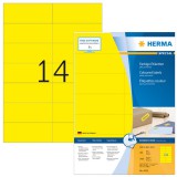 Herma No. 4555 sárga színű 105 x 42,3 mm méretű, univerzálisan nyomtatható, matt felületű öntapadós etikett címke, permanens ragasztóval A4-es íven - kiszerelés: 1400 címke / 100 ív
