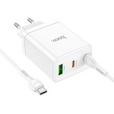 HOCO N33 hálózati töltő 1xUSB-A és 2xUSB-C csatlakozással és Type-C - Type-C kábellel 35W - fehér