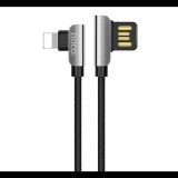HOCO U42 adatátvitel kábel (USB - lightning 8pin, gyorstöltés támogatás, 120cm, 90 fokos, cipőfűző minta) FEKETE (U42_LIGHT_B) (U42_LIGHT_B) - Adatkábel