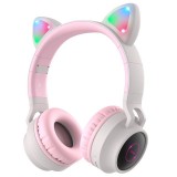 Hoco W27 Cat Ear Bluetooth fejhallgató rózsaszín (W27 Cat Ear r&#243;zsasz&#237;n) - Fejhallgató