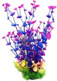 Hosszú szárú akváriumi műnövény lila kagyló formájú levelekkel (34 cm)