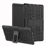 Huawei Mediapad M5 8.4, Műanyag hátlap védőtok, Defender, kitámasztóval és szilikon belsővel, autógumi minta, fekete (RS83974) - Tablet tok