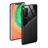 Huawei P40, Szilikon tok, bőr és plexi hátlap, közepesen ütésálló, mágneses tartóval kompatibilis, Wooze Texture, fekete (101047) - Telefontok