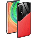 Huawei Y9a, Szilikon tok, bőr és plexi hátlap, közepesen ütésálló, mágneses tartóval kompatibilis, Wooze Texture, piros (101306) - Telefontok