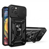 Hurtel Hybrid Armor Camshield case for iPhone 14 Plus armored case with camera cover black