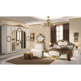 IB Barocco olasz stílusú hálószoba garnitúra, fehér-arany színben, 4 ajtós szekrénnyel és 160 cm-es ággyal