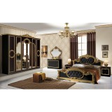 IB Barocco olasz stílusú hálószoba garnitúra, fekete-arany színben, 4 ajtós szekrénnyel és 160 cm-es ággyal