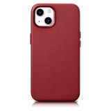 iCarer Leather Slim - iPhone 14 MagSafe bőr tok - piros