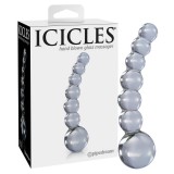 Icicles No. 66 - íves, gömbös, üveg dildó (áttetsző)