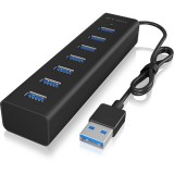 ICY BOX USB3.0 7Port Aktív, Tápegységgel, Fekete (IB-HUB1700-U3) - USB Elosztó