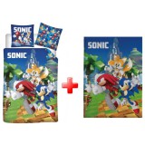 JAVOLI Sonic A Sündisznó Speedy Dreams Gyerek Ágyneműhuzat És Polár Takaró Szett