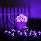 LEDen világításod! Kültéri napelemes cseresznyevirág fényfüzér 5 m lila