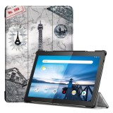 Lenovo Tab M10 (10.1) TB-X605F, mappa tok, Eiffel torony, térkép minta, Trifold, szürke (RS86145) - Tablet tok