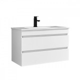 Leziter Cube 80 alsó fürdőszobabútor kerámia mosdóval 2 fiókos, magasfényű festett fehér