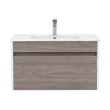 Leziter Primo 80 alsó fürdőszoba bútor mosdóval tükörfényes fehér-rauna szil színben